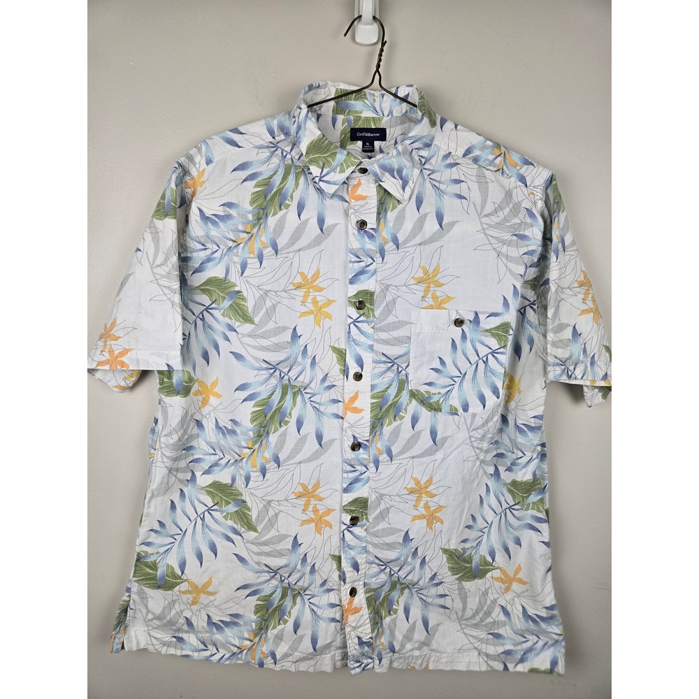 Croft & Barrow Mens XL Tropical Floral Button Down Shirt White Short Sleeve